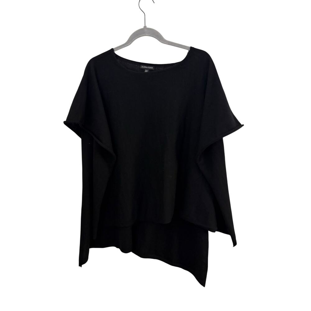 Eileen Fisher Black Sweater Cape Whimsy Goth Minimalist OS Super Soft Cashmere